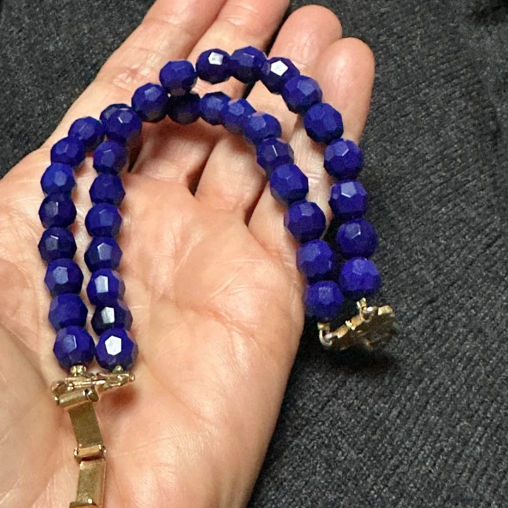 Three Vintage Crystal Bead Bracelets Lapis Blue Light Blue Clear Crystal Small